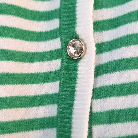 On 34th Cardigan Sweater Green & White Stripe Rhinestone buttons Size XL - Picture 7 of 7